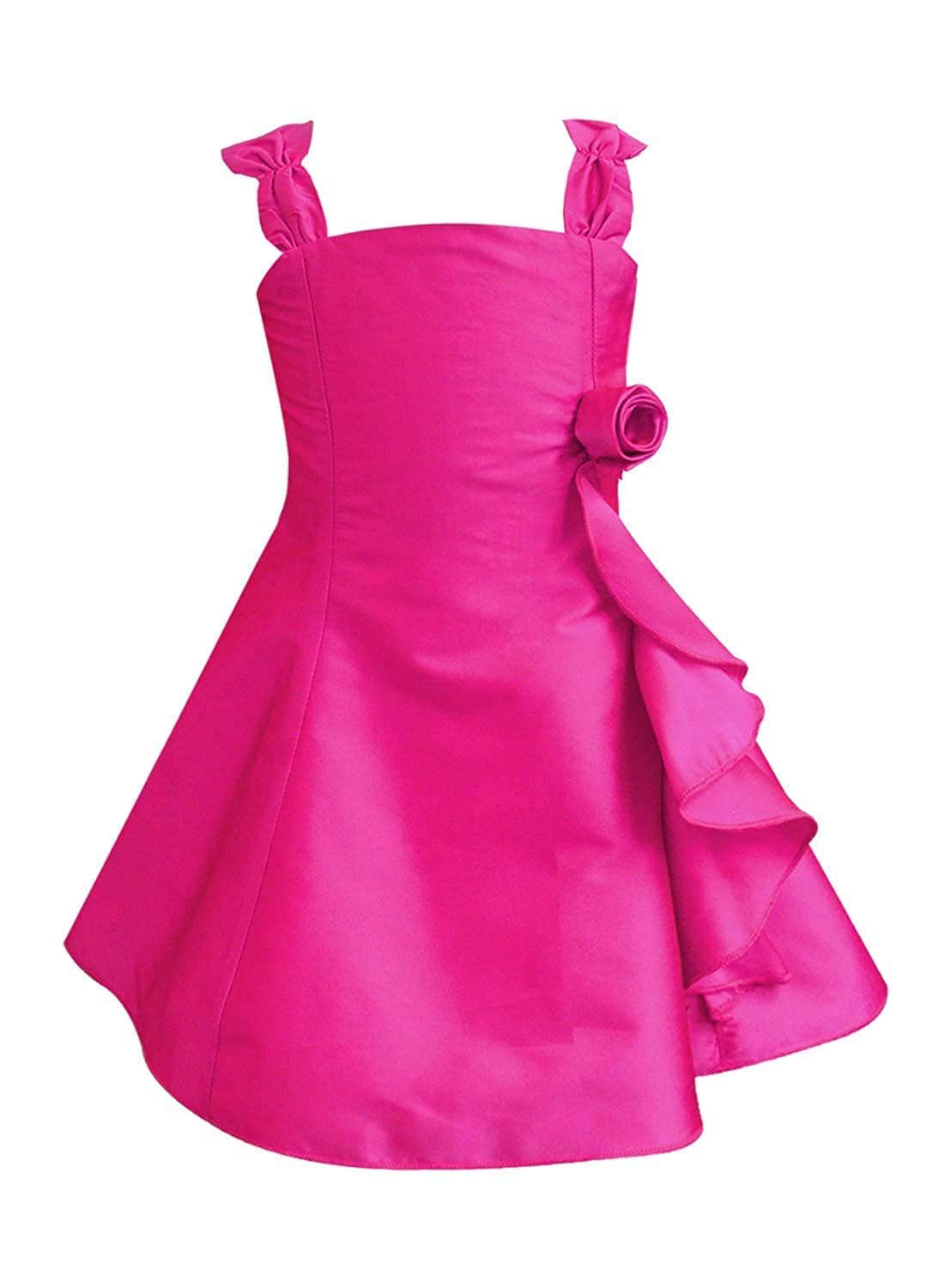 A.T.U.N Girl's Synthetic Fit and Flare Mini Dress (GDRS JES_Fuchsia_10-11 Years)