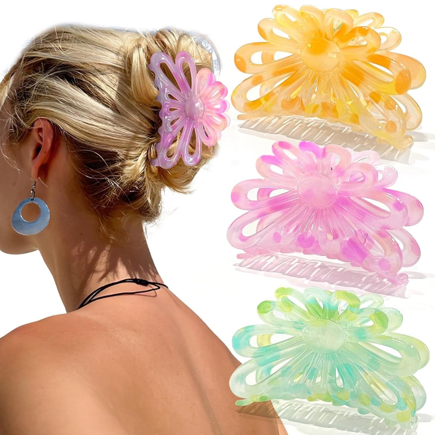 Flower Hair Claw Clips for WomenGirls 3PCS 31 Big Cute Clips for ThickThin Fine Hair Nonslip Strong Hold Hair Styling Accessories Acolorful