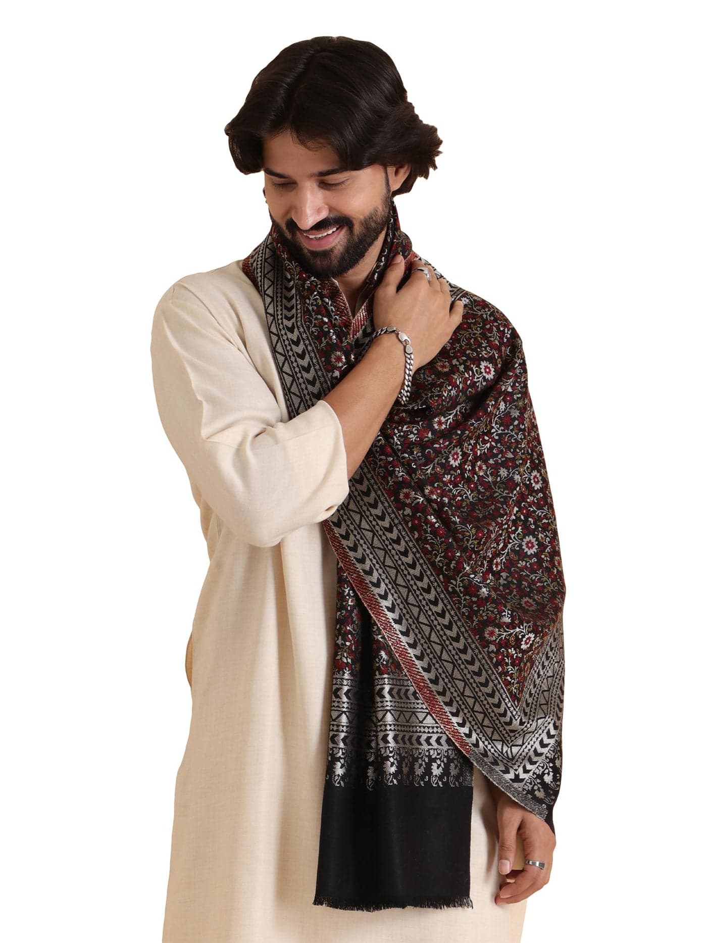 tweedle Men’s Red Ethnic Stole/Dupatta for Weddings and Parties, Men’s Muffler, Medium Size