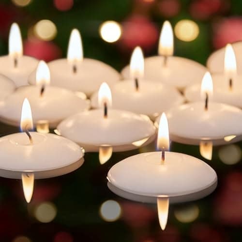 Ashlux White Floating Candles 2 inch, 24 Pack Floating Candles 5-6 Hours Long Burning, Unscented Floating Candle for Centerpieces, Wedding, Christmas Lights, Romantic Night for Her/Him Set