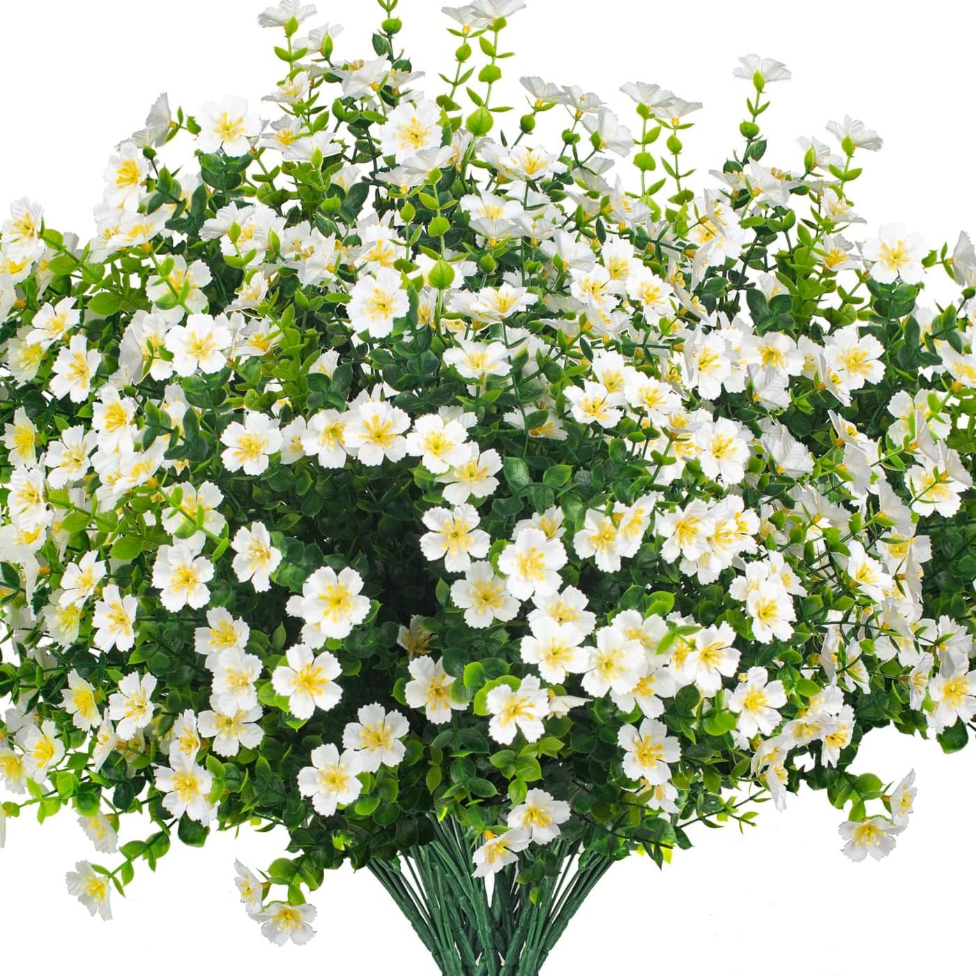Grunyia Outdoor Artificial Flowers UV Resistant Fade Proof 12 Pack Realistic Fake Flowers for Garden Patio Lawn Decor Weatherproof Plastic Plants White