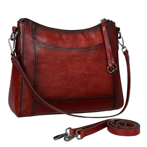 Iswee Wine Leather Crossbody Purse for Women Hobo Leather Shoulder Purse Genuine Satchel Purses and Handbags Medium(Wine)
