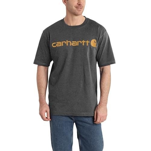 Carhartt Mens Loose Fit Heavyweight Short-Sleeve Logo Graphic T-Shirt Fashion t Shirts, Carbon Heather, Small US