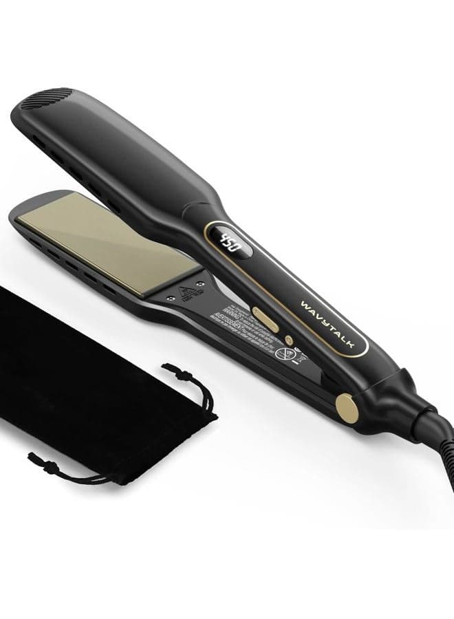 Wavytalk Wet to Straight Hair Straightener, Titanium 1.75 Inch Vent Sesh Wide Flat Iron, Straightener for Damp or Dry Hair with Dual Voltage Leave Silky & Smooth, Black