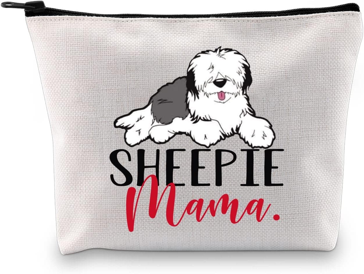 G2TUP Old English Sheepdog Lover Gift Sheepie Mom Makeup Bag Old English Sheepdog Owner Gift Dog Owner Gift Zipper Travel Bag (Sheepie Mom MB)