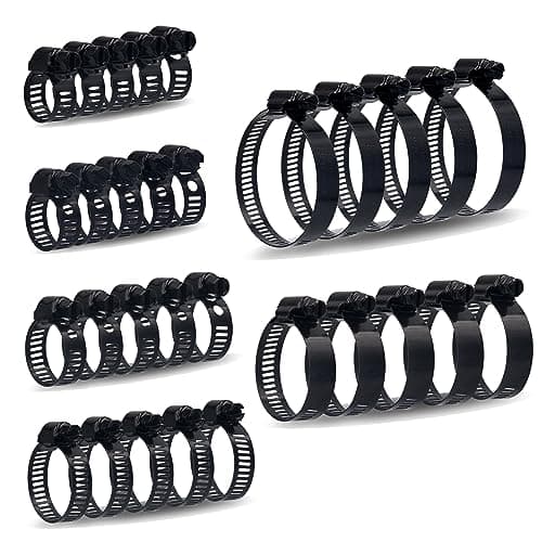 ISPINNER 30pcs Black Hose Clamps 6-51mm(1/4"-2") Adjustable Range 304 Stainless Steel Worm Gear Hose Clamps 6 Sizes Assortment Kit for Plumbing, Automotive, Mechanical Applications (Black)