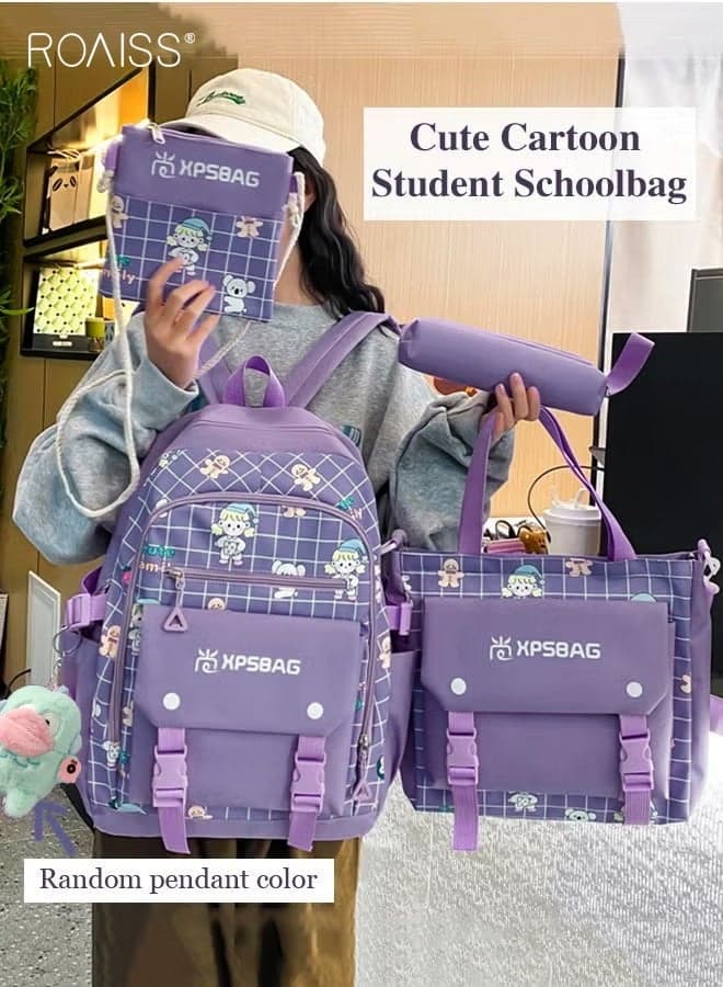 4PCS Girls Bag Set with Backpack, Handbag, Small Crossbody Bag and Pencil Case, Large Capacity Schoolbag with Adorable Pattern and Multiple Pockets, Suitable for School, Excursion or Any Outdoor Activities