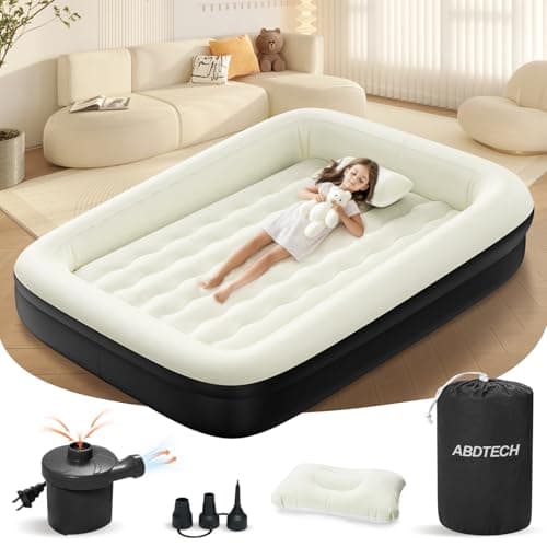 Abdtech Inflatable Toddler Travel Bed 64 Inches Portable Toddler Air Mattress with Four Safety Sides HighSpeed Pump and Carry Bag Comfortable Mattress Easy to Inflate and Deflate Black