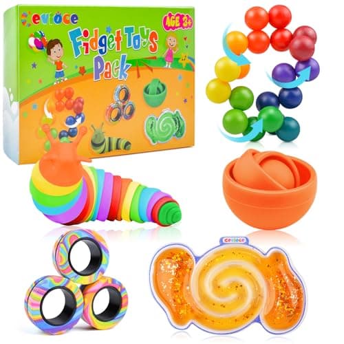 Cevioce 5Pcs Fidget Toys Adults PackEaster Basket Stuffers for Teens BoysAutism Sensory Toys with Fidget Spinner Slug Magnetic RingsSquishy Fidget Toys ADHD Stress ReliefParty Favor for KidO