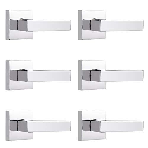 Probrico 6 Pack Door Handles in Polished Chrome Half Dummy Levers Non-Turning Function Hardware Square Modern Universal Handing Leverset, Heavy Duty