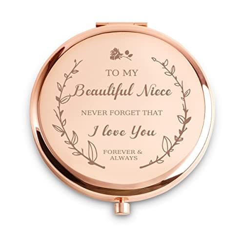 Niece Gifts from Aunt Uncle, Personalized Gifts for Niece, Custom Engraved Compact Mirror for Christmas Stocking Stuffers Secret Santa Birthday