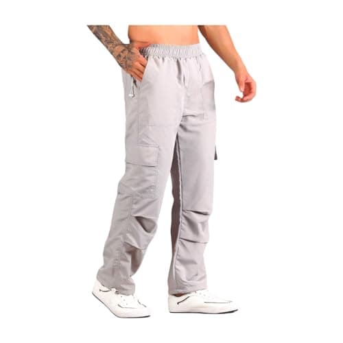RAXEDO Cargo Pant for Men: Water Resistant Trekking Pants for Man, Ideal for Casual and Work Wear, Parachute Pants for Men, Korean Trousers for Man (in, Alpha, S, Light Grey)