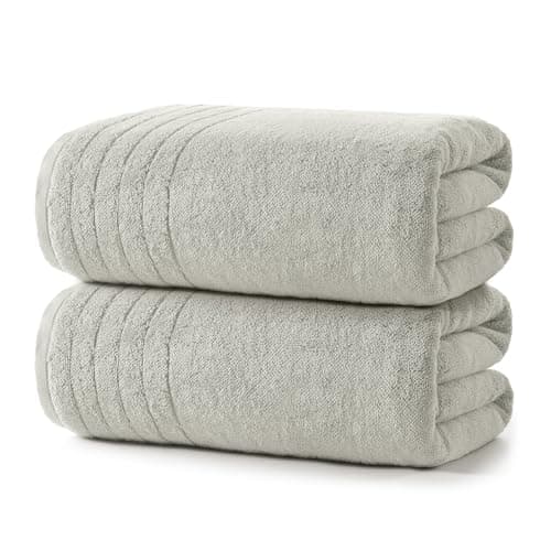 REDKISS 2 Pack 100% Cotton Thick Extra Large Bath Towels 35 X 70 Inches, Quick Dry, Ultra Soft & Highly Absorbent Light Gray Bathroom Towel Sets for Bathroom, Gym, Spa, Pool & Hotel