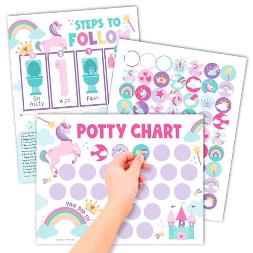 Hadley Designs Potty Training Chart for Toddlers Girls 10 Sticker Potty Chart for Toddlers Girls 85x11 Potty Training Sticker Charts for Toilet Success Unicorn Toddler Reward Chart for Kids
