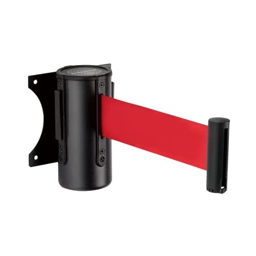 DuraSteel Wall Mount Retractable Belt Barrier - 9.2 Ft Red Safety Belt in Sturdy Black Casing - Guardian 1.0 Indoor & Outdoor Do Not Cross Caution Tape for Crowd Control Queue Barrier, Line Divider