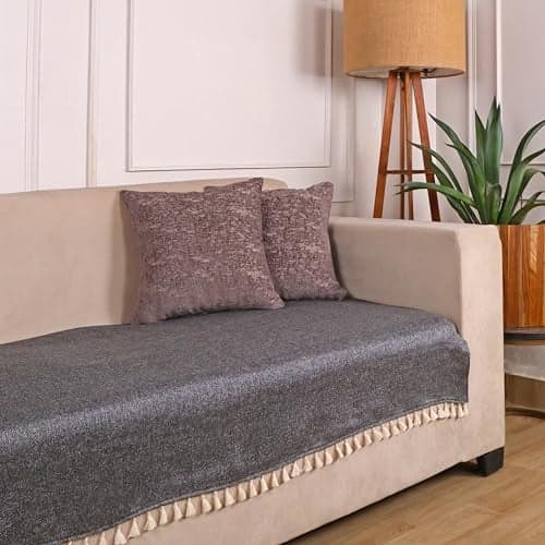 STITCHNEST Jute Sofa Cover – Black, 48x30 Inch | Soft Textured Fabric with Tassel| Sofa for Living Room Décor