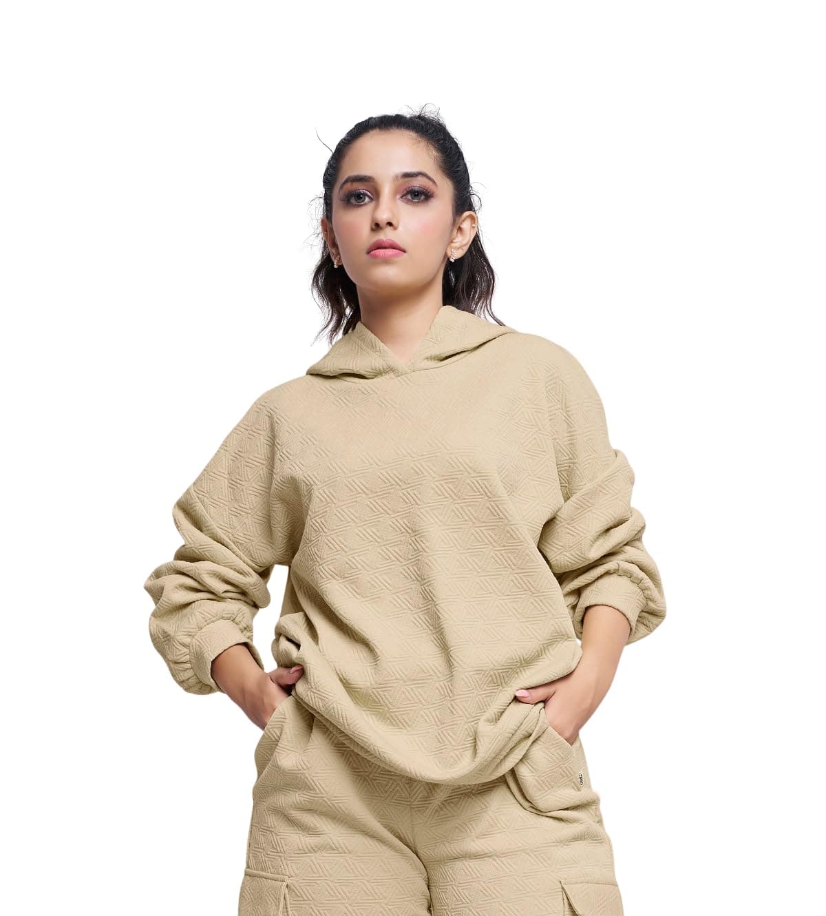 GRECIILOOKS Co-ord Set for Women Stylish | Warm Hooded Hoodie & Pant Set | Winter Wear Womens Dress | Casual Travel & Loungewear Outfit (GL-DP-W2069&TR1037-L-Cream)