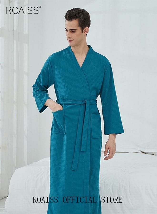 Women and Men Waffle Kimono Bathrobe Cotton Sleepwear Spa Robe Nightwear Nightgown Women Water Bathrobe Bridesmaid Robes Unisex Dressing Gown Autumn Robe