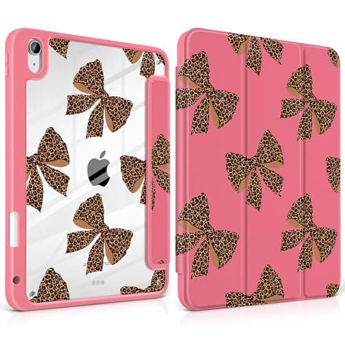 MEEgoodo Case for iPad Air 11 inch M4 2026/M3 2025/M2 2024, for iPad Air 5th/4th Generation Case 10.9 inch 2022/2020, Tablet Cover with Acrylic Transparent Back Shell, Leopard Print Bows