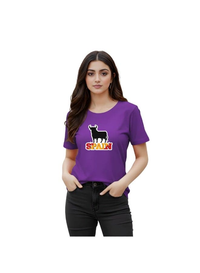 Spain Adult T-Shirt for Womens - Round Neck Short Sleeve Cotton T-Shirt - Soft and Comfortable Womens Tshirt - Perfect for Souvenir