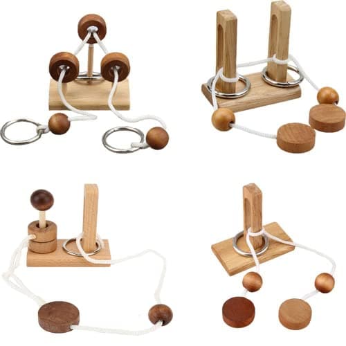 Brain Teaser Puzzle Wooden Threading Rope Loop Puzzle Luban Lock Brain Teaser Game Adult Kids Toy Puzzles for Adults 4