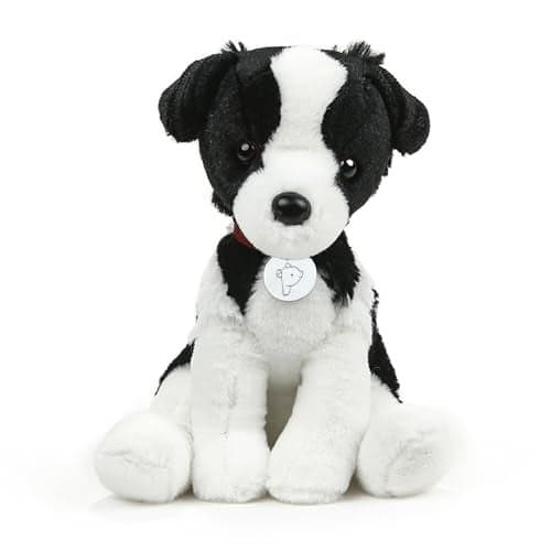 Plushland Realistic Stuffed Dog Stuffed Animals Plush Toys Collar Premium Pawpal Stuffed Plush Puppy Cats and Dogs Toy for Boys and Girls 8 Inches Border Collie with Collar