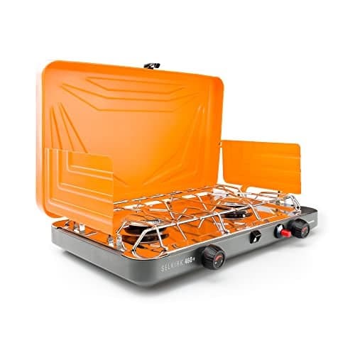 GSI Outdoors Selkirk 460+, Portable Outdoor Camping Stove, 2-Burner Propane Grill, 14,000 BTU High-Output Adjustable Burners, Integrated Igniter and Wind Guards