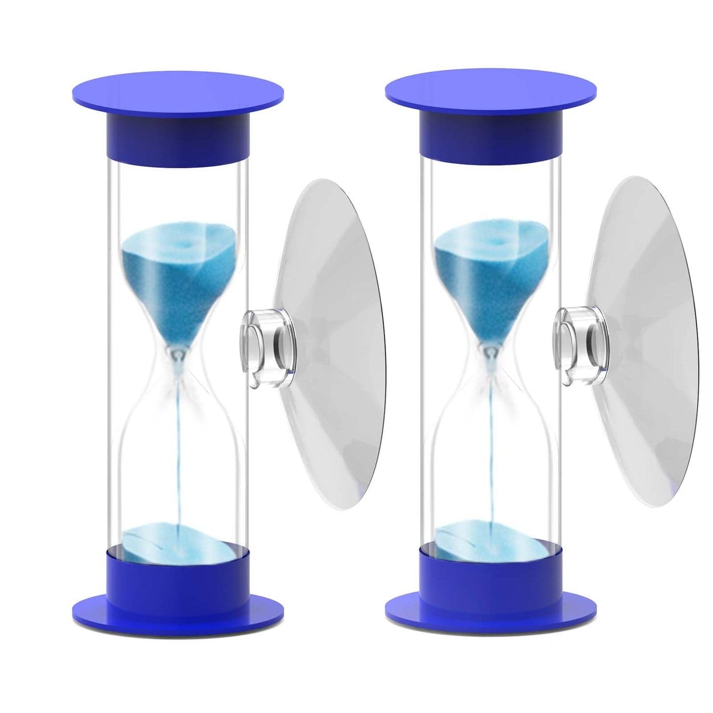 Hourglass Sand Timer 5 Minute with Suction Cup Set of 2 Small Unbreakable Sand Watch 5 Min Sucker Small Blue Sand Clock 5 Minute Plastic Hour Glass Sandglass Timer for Kids Games Classroom