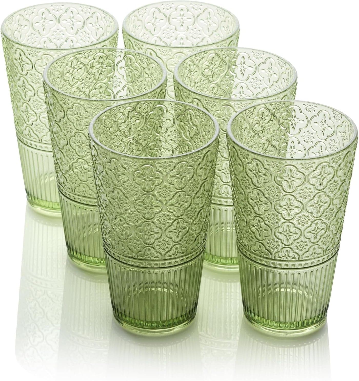 Certified International Victoria Green Set of 6 Premium Acrylic Ice Tea Glass 22 oz Unbreakable Glassware with Elegant Embossed Design Dishwasher Safe for Indoor Outdoor Use