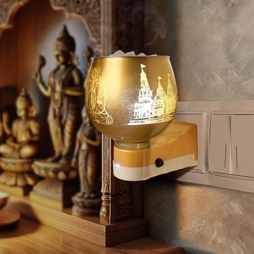 Cycle Pure Multipurpose Camphor Electric Diffuser (Shri Rama) with Free Camphor Tablets | Electric Aroma Diffuser for Home | Ceramic Kapoor Dani with On/Off Switch | Night Lamp for Bedroom, Child Safe