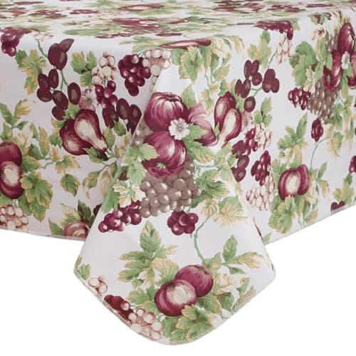Walrus Heavy Duty Vinyl Tablecloth with Flannel Backing Waterproof Oil-Proof Plastic Table Cloth Stain-Resistant Wipeable Rectangle or Square Table Cover for Indoor and Outdoor (Fruits, 60x84 Inch)