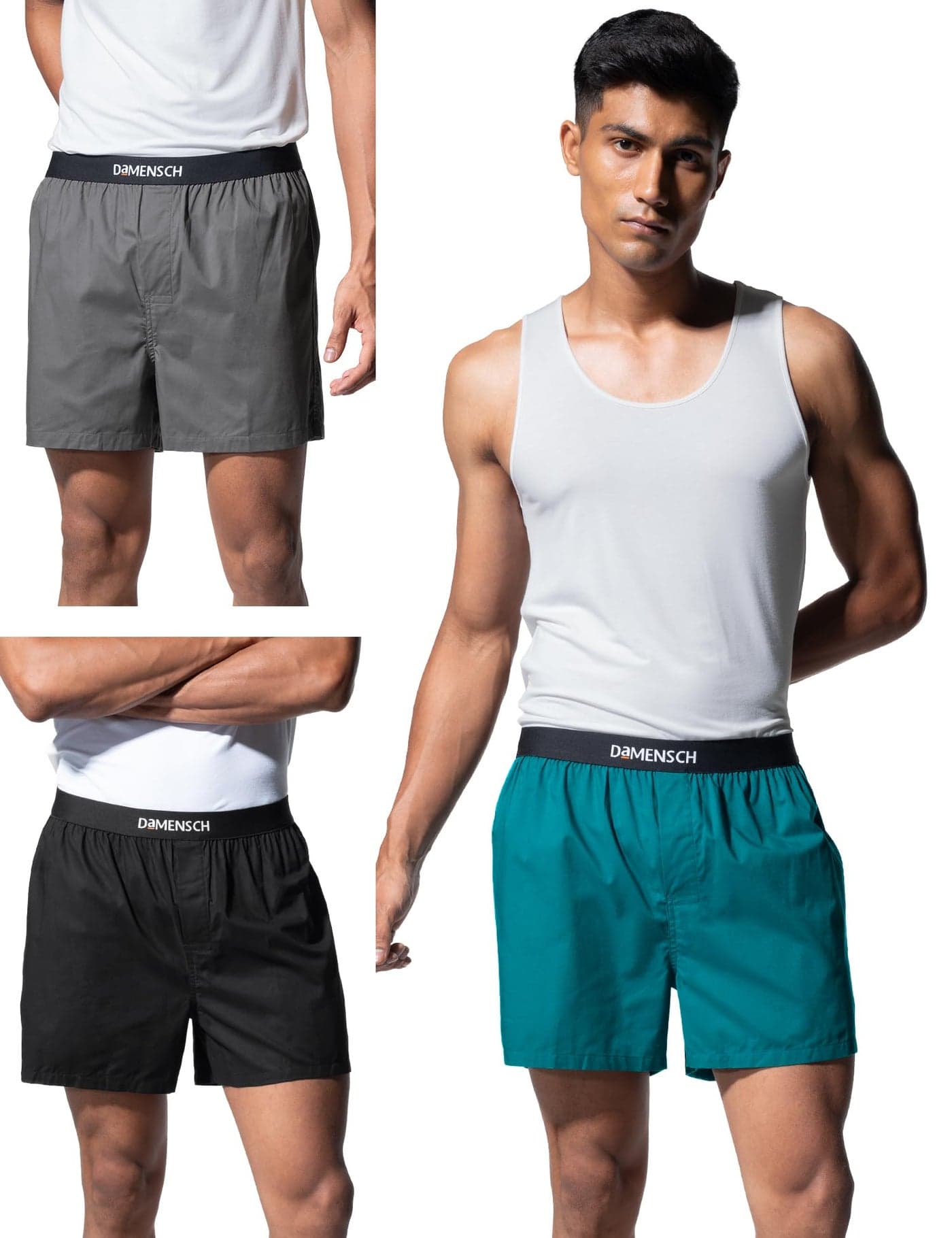 DAMENSCH Men's Cotton Boxers (Pack of 3) (DAM-SLD-SBX-CAB-LG-HB-PACK-3-L_G.Cape Black, Las Grey, Havana Blue_L)