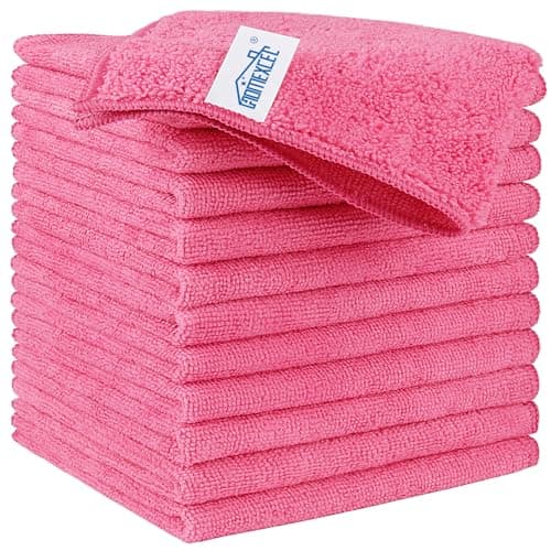 HOMEXCEL Pink Microfiber Cleaning Cloth, 12 Pack Premium Microfiber Towels for Cars, Lint Free, Scratch-Free, Highly Absorbent, Reusable Cleaning Rags for Car, Household, Kitchen, Window, 11.5"X11.5"
