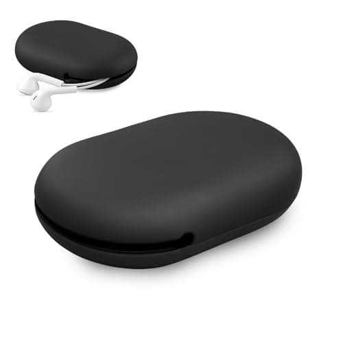 Sounce Small Portable Protective Silicone Earphone Case Pouch Travel Cable Storage Holder Organizer for USB Charger Cords Earbuds and Small Accessories Headphone Keeper Black