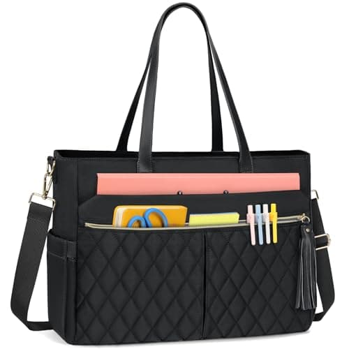RAINSMORE Laptop Bag for Women 15.6Inch Teacher Tote Bag Work Bags for Women Nurse Bag Professional Laptop Tote Computer Messenger Laptop Briefcase Large Handbag for Office College Nursing, Black