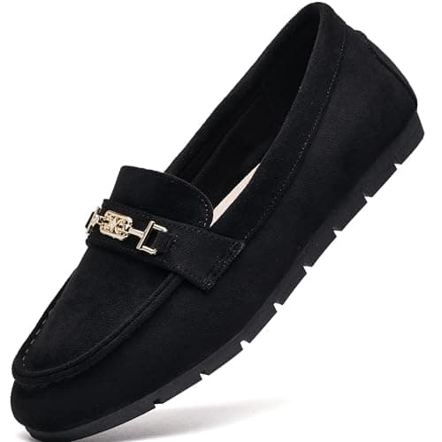 DeYashopin Women's Loafer Shoes Leisure Slip On Work Shoes Comfort Walking Flats Black Velvet 5.5