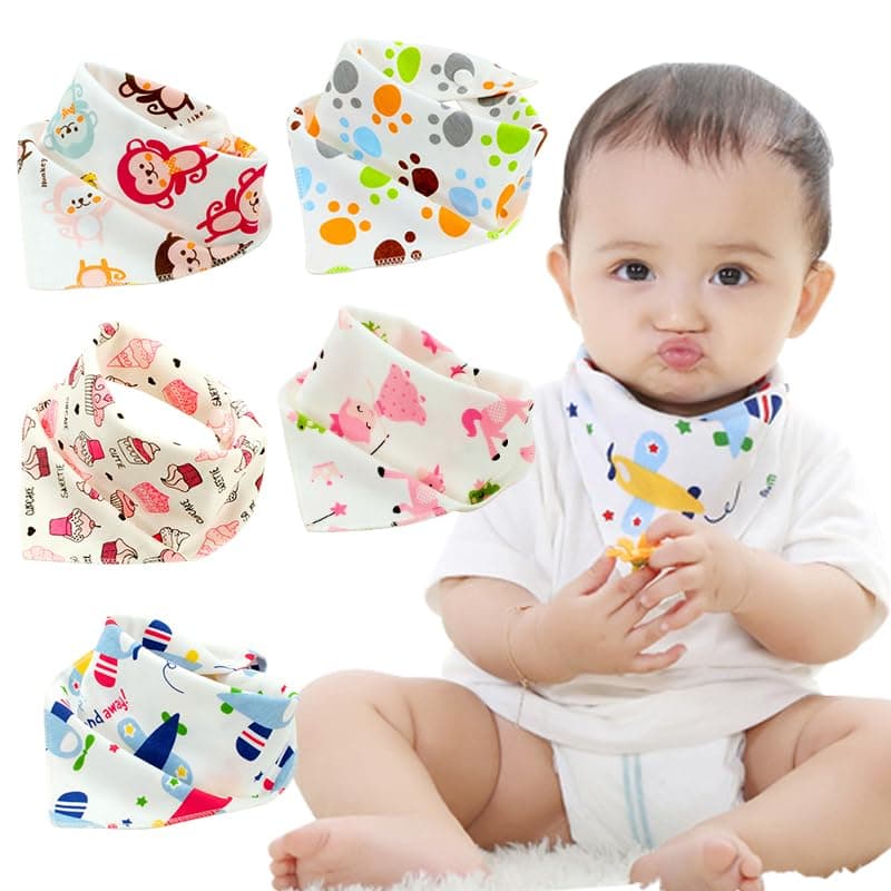 BabyGo Cotton Baby Bandana Bibs | Soft, Adjustable & Washable Feeding & Drool Bibs for Infants & Toddlers, Gentle on Skin, Reusable & Comfortable for Mealtime | Set of 5 (Random Colors)