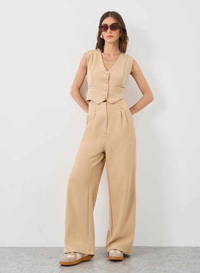 Take Two Solid Button Front Waistcoat and Pants Co-Ords