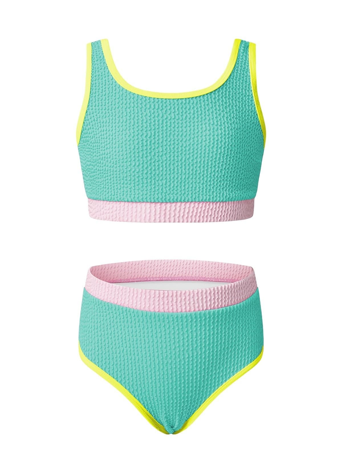 blibean Tween Girls Swimsuits Teen Two Piece Bathing Suits Big Kids Colorblock Bikini Sets High Waisted Cute Swim Suit Junior Textured Swimwear Padding Traje Baño Niñas Size 14 15 16 Years Mint Green