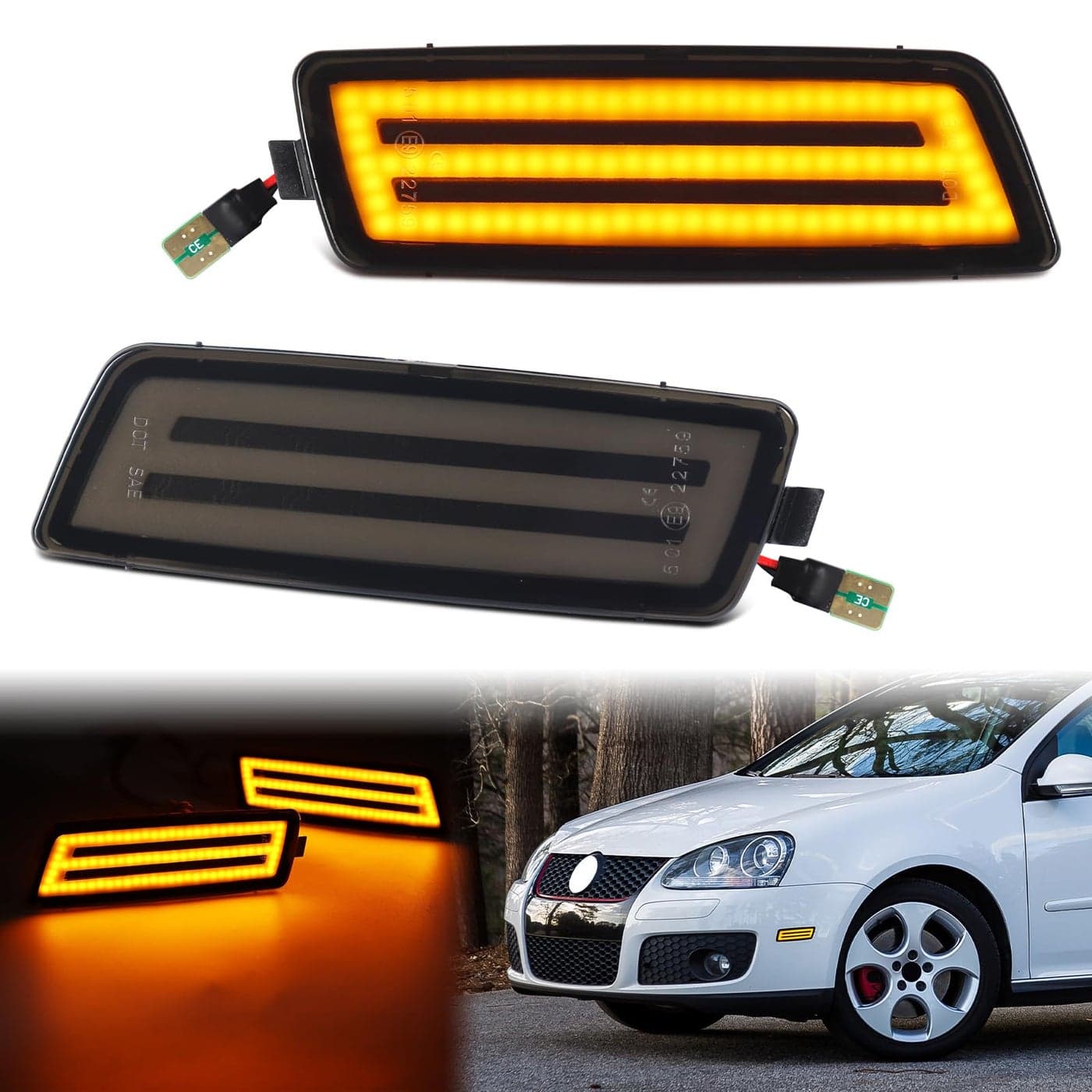 FetonAuto Smoked Lens Amber Full LED Front Side Marker Light for Volkswagen 20062009 MK5 Golf GTI Rabbit 20052010 Jetta 2008 R32
