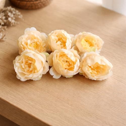 SATYAM KRAFT Camellia Artificial Rose Flower Heads – Foam Decorative Flowers for Home Decor, Wedding, Pooja, Table, Craft Projects, Vase, Gift, and Festivals, Bouquet Making(Pack of 6) (Yellow)