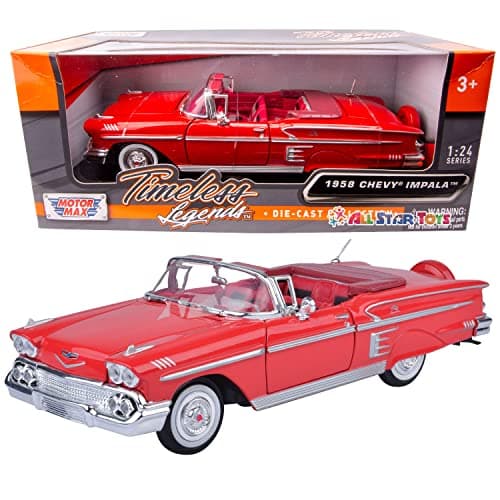 Motor Max 1:24 W/B American Classics 1958 Chevrolet Impala Convertible Diecast Vehicle for unisex-children, Red