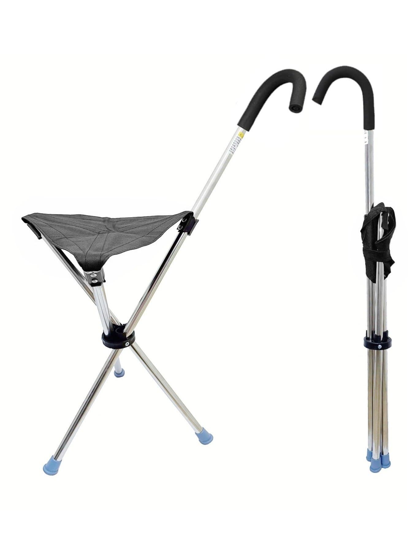 Cane with Seat, Portable Stool Chair, Supports Up to 300 Lbs cameping Chairs, Lightweight Up to 0.6kg, Suitable for Men, Women, Seniors, People with Disabilities, Bent Handle Black