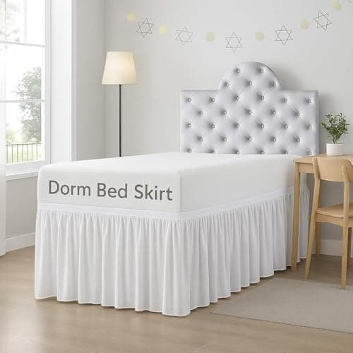 Cottingon Dorm Room Bed Skirt, 100% Microfiber, White, Twin XL-32 Drop