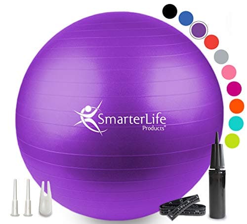 SmarterLife Exercise Ball Yoga Ball for Fitness, Balance, Stability, or Pregnancy, Gym Ball for Core Workout, Physical Therapy, Yoga Ball Chair for Office, Anti-Slip Anti-Burst (65 cm, Purple)