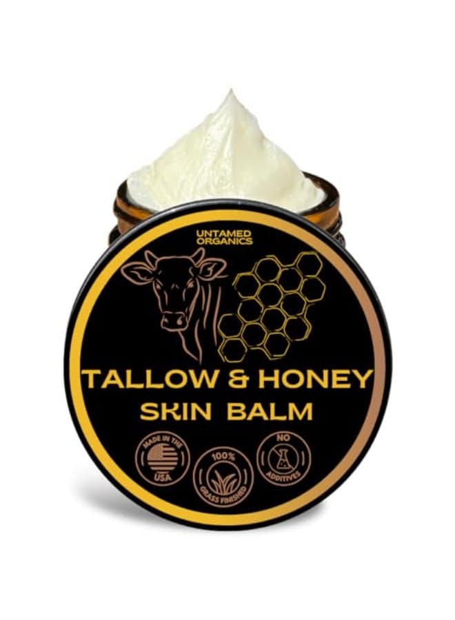 Untamed Organics Handmade Tallow Honey Skin Balm 100 GrassFed GrassFinished Tallow Raw Wild Honey All Purpose Whole Body Face Moisturizer For Sensitive Skin 2 fl oz Unscented