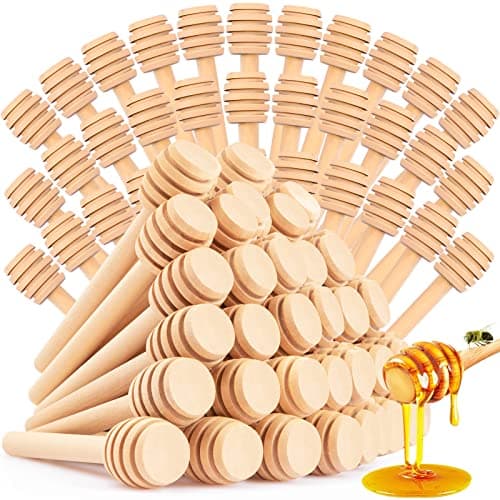 60Pcs Honey Dipper Sticks - Wooden Honey Dipper, 3 Inch Mini Honeycomb Stick, Honey Stirrer Stick for Jar Dispense Drizzle and Wedding Party Present