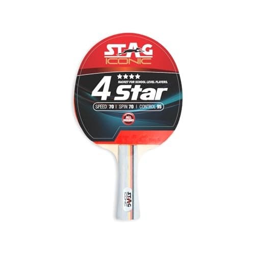 STAG ICONIC 4 Star Table Tennis Racquet for Beginners & Intermediate Players | High Speed & Control with Inverted Smooth Rubber | Flared Handle Shakehand (Red/Black)
