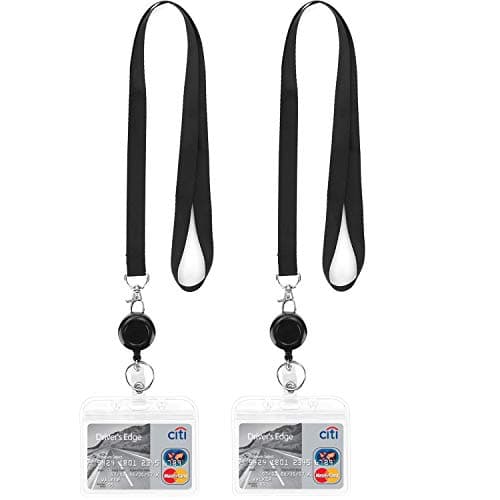 YOUOWO 2 Pack Lanyard with id Badge Holder Retractable Lanyard Black with Card Holders Horizontal Retractable Badges Reel Clip for Card Holders Waterproof with Lanyards