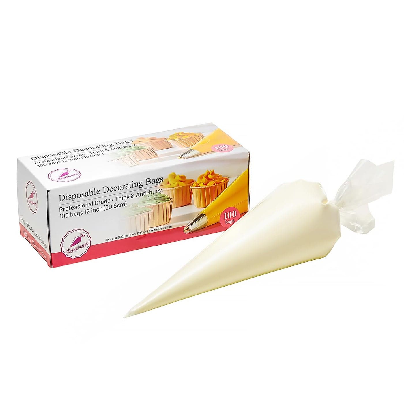 Keenpioneer Piping Bag - Disposable Cake Decorating Bag 100 Count, 12 inch, Clear (Pack May Vary)